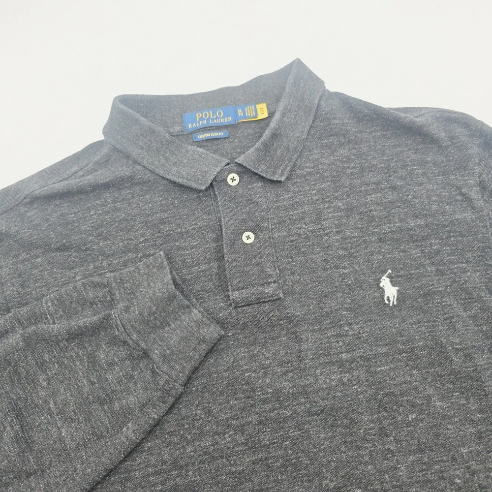 Polo Ralph Lauren Men XL Custom Slim Fit Long Sleeve Polo Shirt Heather Charcoal